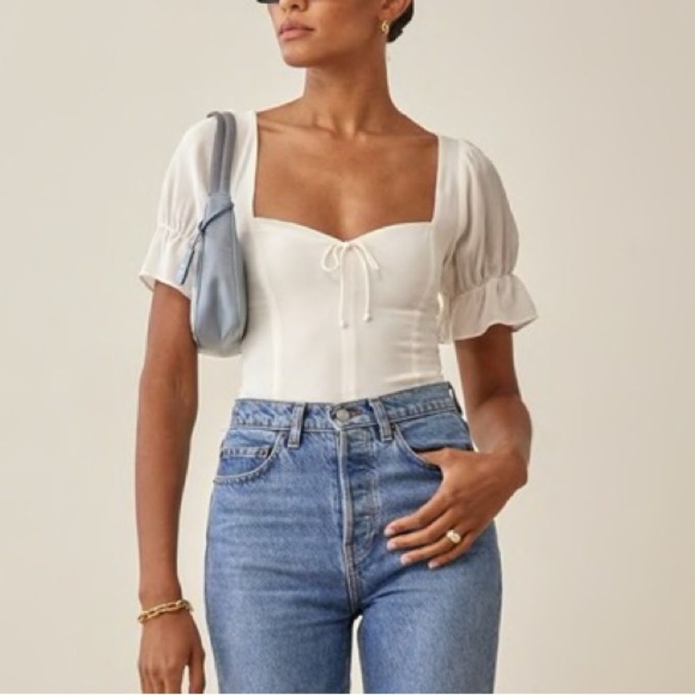 Reformation Delevan Top in Gossamer Cream